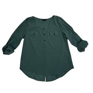 Mine blouse women's M green lightweight flowy long adjustable sleeves